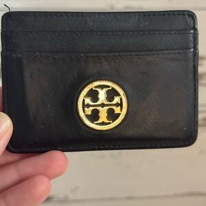 Tory Burch Black Card Holder with Gold Emblem
